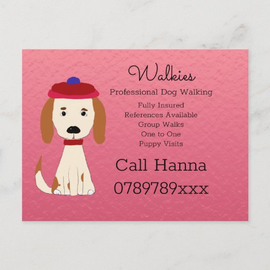 Cute Dog Walking Dog Grooming Business on Pink Briefkaart (Voorkant)