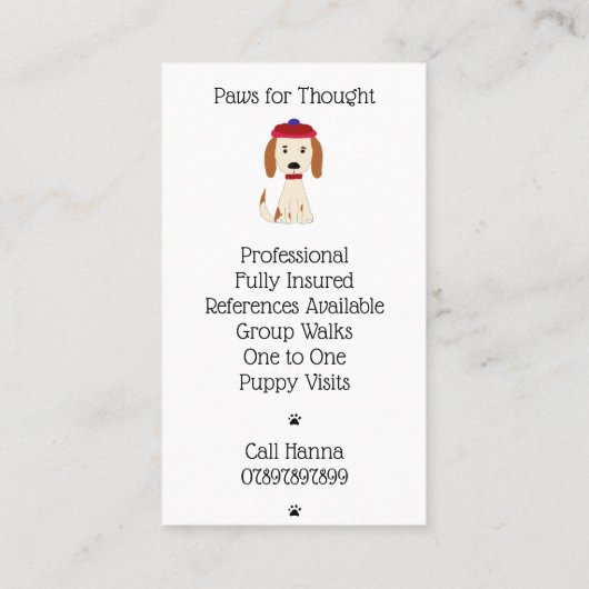 Cute Dog Walking/Dog Grooming Visitekaartje (Achterkant)
