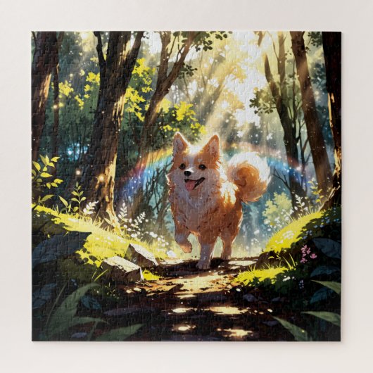 Cute dog walking in the forest legpuzzel (Verticaal)