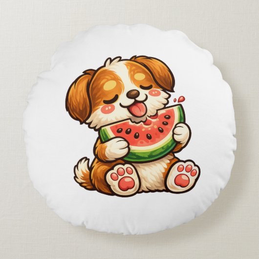 Cute Dog Watermelon Rond Kussen (Voorkant)