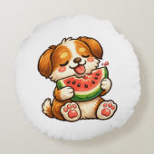 Cute Dog Watermelon Rond Kussen (Achterkant)