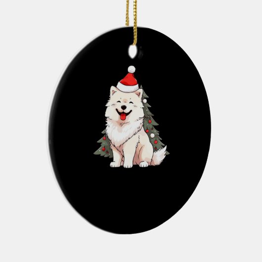 Cute Dog wearing Santa hat and Christmas tree Clas Keramisch Ornament (Rechts)
