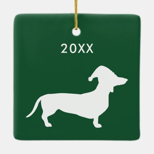 Cute Dog Wearing Santa Hat & Custom Year Keramisch Ornament (Achterkant)