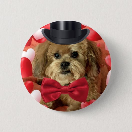 Cute Dog With Hearts Valentine Ronde Button 5,7 Cm (Voorkant)