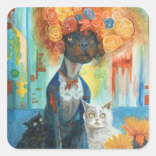 Cute dog with rose hat and friends stickers (Voorkant)