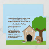 Cute doggie house boy's verjaardagsuitnodiging kaart (Voorkant / Achterkant)