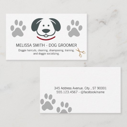 Cute Doggie Logo Paw Prints | Schaar Visitekaartje (Voorkant / Achterkant)
