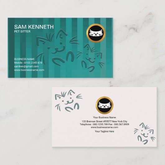 Cute Doggies Crisscross Cyan Pet Sitter Visitekaartje (Voorkant / Achterkant)