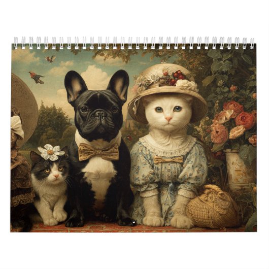 Cute Dogs and Cats Floral Garden Wall Kalender (Hoes)