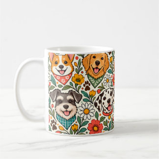 Cute Dogs and Colorful Floral Pattern Koffiemok