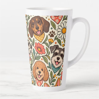 Cute Dogs and Colorful Floral Pattern Latte Mok