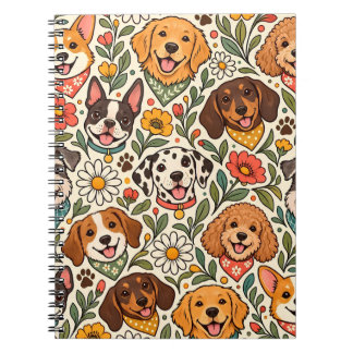 Cute Dogs and Colorful Floral Pattern Notitieboek