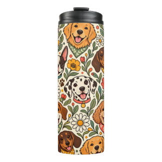 Cute Dogs and Colorful Floral Pattern Thermosbeker