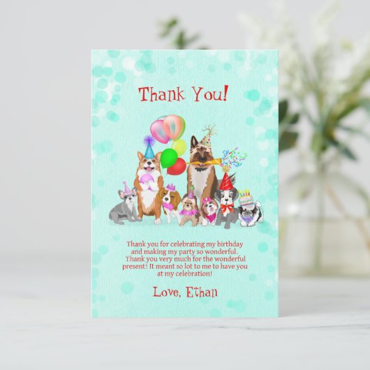 Cute Dogs Birthday Celebration Laten we Paw-ty Dan Bedankkaart (Staand voorkant)