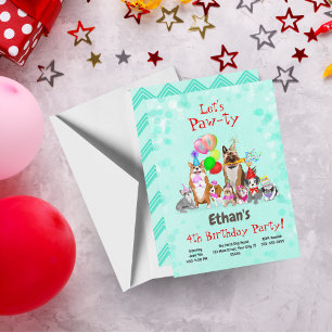 Cute Dogs Birthday Celebration Let's Paw-ty Kaart