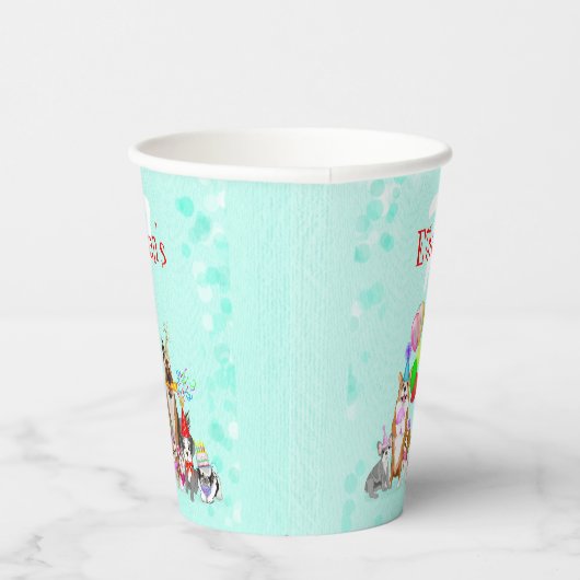 Cute Dogs Birthday Celebration Let's Paw-ty Papieren Bekers (Rechts)