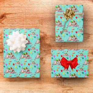 Cute Dogs Birthday Celebration Let's Pawty Pattern Inpakpapier Vel