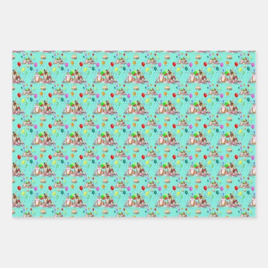 Cute Dogs Birthday Celebration Let's Pawty Pattern Inpakpapier Vel (Voorkant)