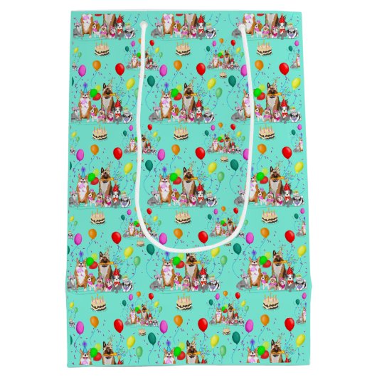 Cute Dogs Birthday Celebration Let's Pawty Pattern Medium Cadeauzakje (Achterkant)
