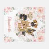 Cute Dogs Blush Pink Floral Puppies Baby Girl Fleece Deken (Voorkant (Horizontaal))