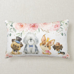 Cute Dogs Corgi Pug Sheepdog Dachshund Pink Floral Kussen