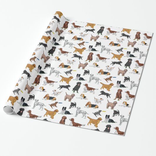 Cute Dogs Illustrator Pattern Cadeaupapier (Uitgerold)