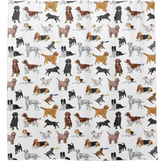 Cute Dogs Illustrator Pattern Douchegordijn (Voorkant)