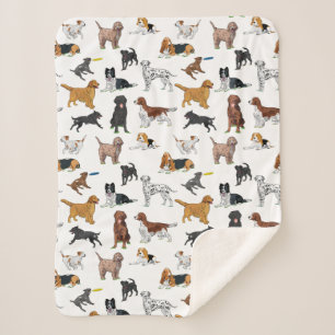 Cute Dogs Illustrator Pattern Sherpa Deken