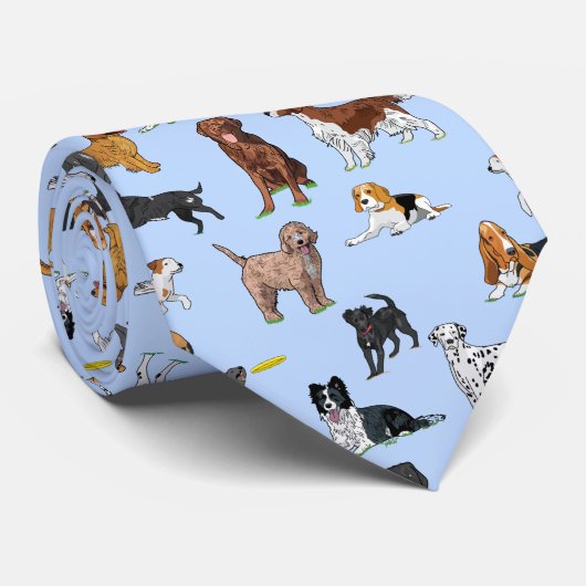 Cute Dogs Illustrator Pattern Stropdas (Opgerold)