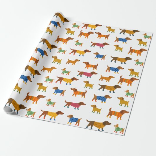Cute Dogs in Sweaters Wrapping Paper Cadeaupapier (Uitgerold)