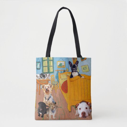 Cute Dogs in Van Gogh's slaapkamer Tote Bag (Voorkant)