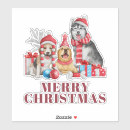 Cute Dogs Merry Christmas Holiday Sticker