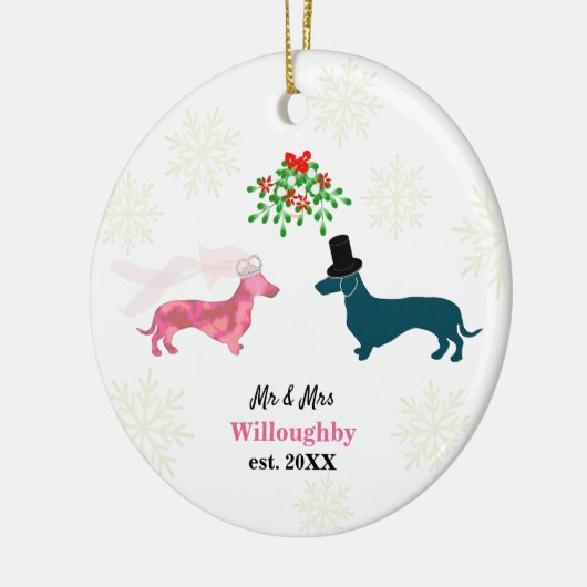 Cute Dogs Mistletoe Passen getrouwd Keepomwille Ke Keramisch Ornament (Links)