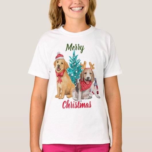 Cute dogs op prettige kerst t-shirt (Voorkant)