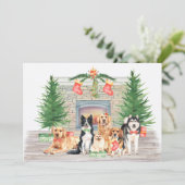 Cute Dogs Pet Lover Dog Fireplace Kerstmis Feestdagenkaart (Staand voorkant)
