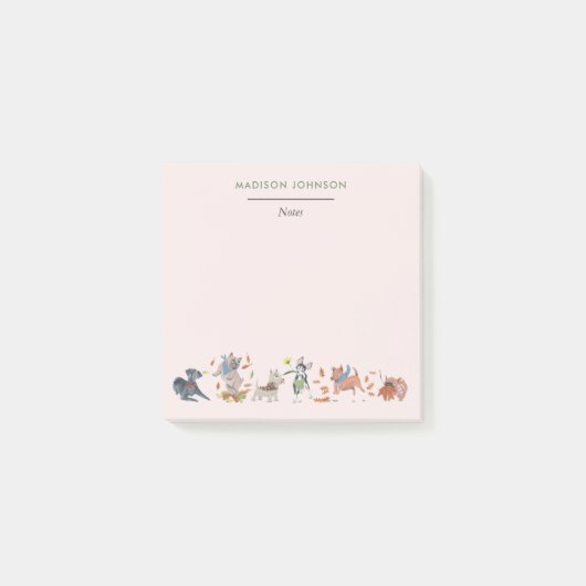 Cute dogs roze monogram post-it notes (Voorkant)