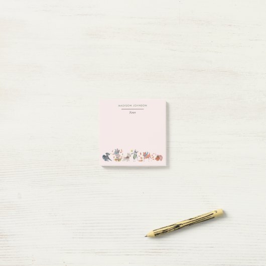 Cute dogs roze monogram post-it notes (Op bureau)