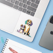Cute Dogs Sticker (Laptop met iPhone)