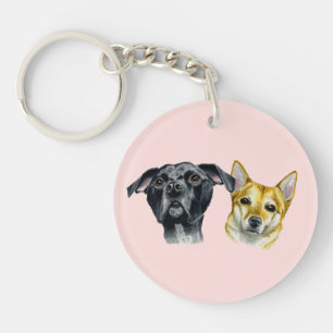 Cute Dogs Waterverf Painting Sleutelhanger