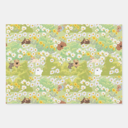 Cute Dogs With Daisy Flowers Seamless Pattern Inpakpapier Vel (Voorkant 2)