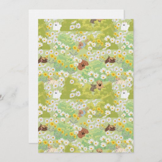 Cute Dogs With Daisy Flowers Seamless Pattern Kaart (Voorkant / Achterkant)