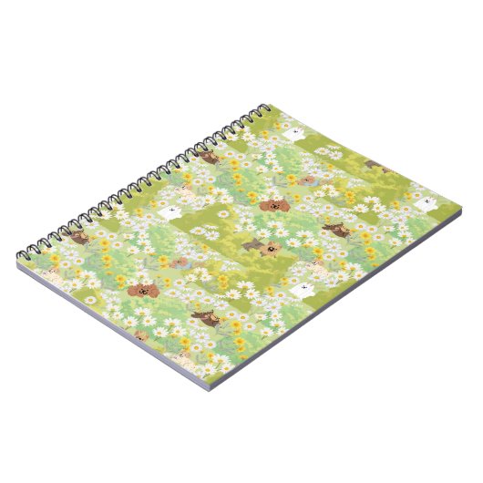 Cute Dogs With Daisy Flowers Seamless Pattern Notitieboek (Linkerzijde)
