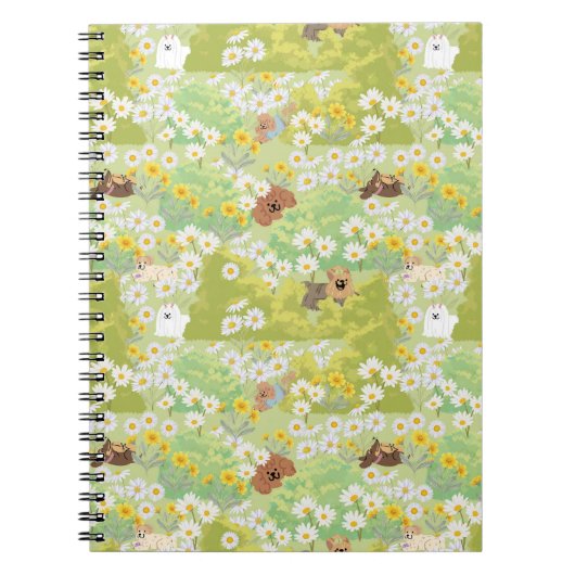 Cute Dogs With Daisy Flowers Seamless Pattern Notitieboek (Voorkant)