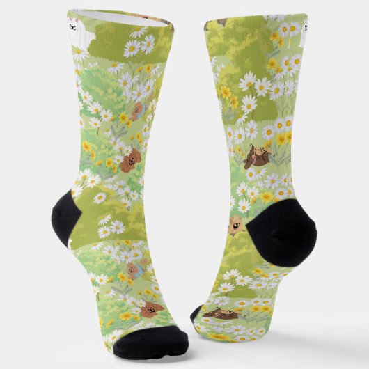 Cute Dogs With Daisy Flowers Seamless Pattern Sokken (Gebogen)