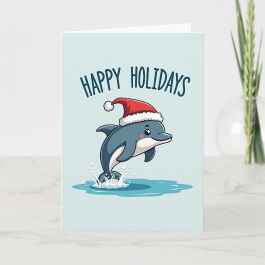 Cute Dolfijn Kerstman Hoed Kerstkaart Kaart (Voorkant)
