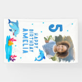 Cute Dolfijn Zee Dieren Foto Verjaardagsfeestje Spandoek (Horizontaal)