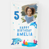Cute Dolfijn Zee Dieren Foto Verjaardagsfeestje Spandoek (Verticaal)