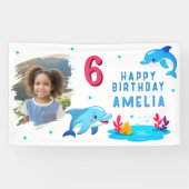 Cute Dolfijn Zee Dieren Foto Verjaardagsfeestje Spandoek (Horizontaal)