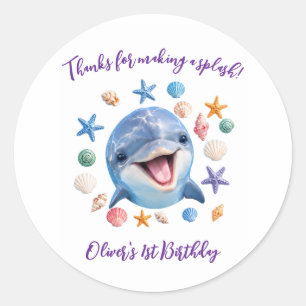 Cute Dolfijn Zeeschelpen en Zeester Verjaardag Ronde Sticker