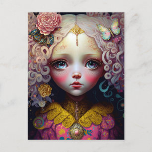 Cute Doll Girl Pink Hair Briefkaart